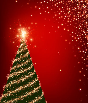 Red background with Christmas tree.