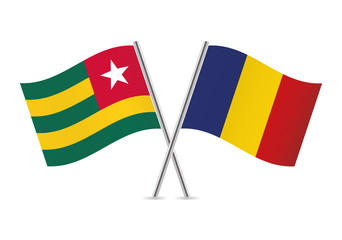 Togo and Romania flags. Vector illustration.