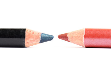 Two Make Up Pencils On White Background Close Up