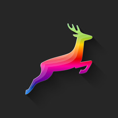 jumping colorful deer icon - vector illustration
