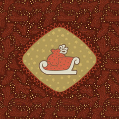 Christmas and New Year vintage ornate frame with Santa sled symbol