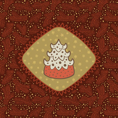 Christmas and New Year vintage ornate frame with fir tree symbol