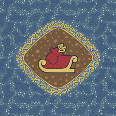 Christmas and New Year vintage ornate frame with Santa sled symbol