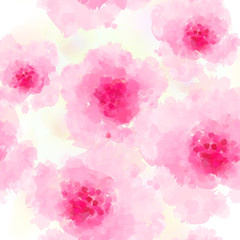 Seamless background pattern of pink Sakura blossom or Japanese flowering cherry symbolic of Spring in a random arrangement on a white background square format suitable for textile wallpaper or tiles