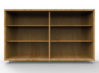 3d illustration of wooden shelves. white background isolated. icon for game web.