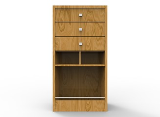 3d illustration of wooden shelves. white background isolated. icon for game web.