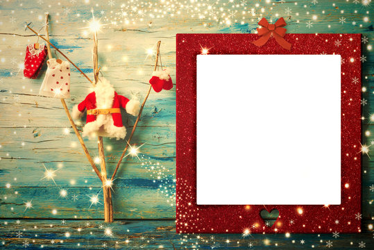 Christmas photo frame card Santa clothes.