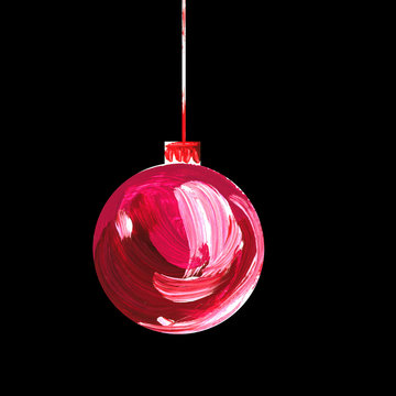 Acrylic hand painted christmas ornament on black background. Xmas bulbs set. Color hand drawn glass bubbles for christmas tree