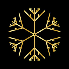 Gold Snowflake Icon Graphic Symbol Design. Vector illustration isolated on black background. 