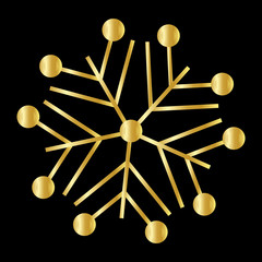 Gold Snowflake Icon Graphic Symbol Design. Vector illustration isolated on black background. 