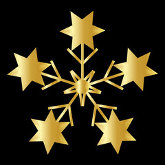 Gold Snowflake Icon Graphic Symbol Design. Vector illustration isolated on black background. 