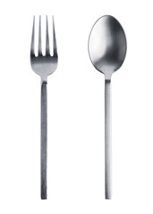fork and spoon on white background with clipping path