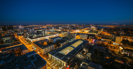 Fototapeta premium Night cityscape from rooftop. Houses, night lights. Voronezh downtown.