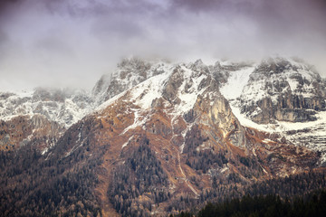 Naklejka na ściany i meble Beautiful mountain landscape. Italian Dolomites. Snowy peaks in