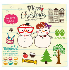 Fototapeta premium snowmen love you doodle vector