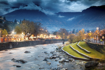 Merano, a beautiful town in the Alpine mountains of South Tyrol. - obrazy, fototapety, plakaty