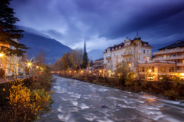 Merano, a beautiful town in the Alpine mountains of South Tyrol. - obrazy, fototapety, plakaty