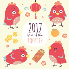 vector cartoon chinese new year of rooster set