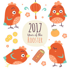 vector cartoon chinese new year of rooster set