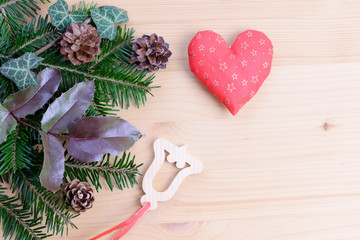  Christmas natural decoration on a wooden background.