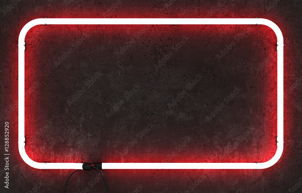Wall mural neon rectangle frame on dark concrete background. 3d rendering