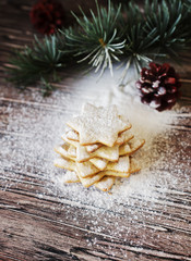 Christmas or new year gingerbread cookies in a wooden box