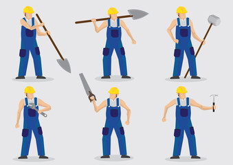 Fototapeta na wymiar Worker With Tools Vector Cartoon Character Illustration