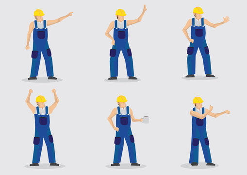 Construction Workers Vector Cartoon Character Set