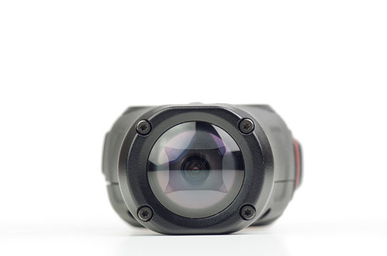 Close Up Of Action Camera On White Background