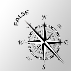 Illustration of False word written aside compass