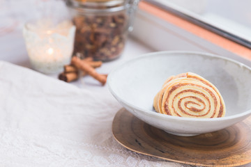 Homemade cinnamon roll cookies - delicious treat for winter holiday season.