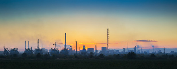 Industrial landscape at sunset