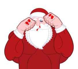 Beaten Santa Claus fighter. Father Christmas beats fists. Old ma
