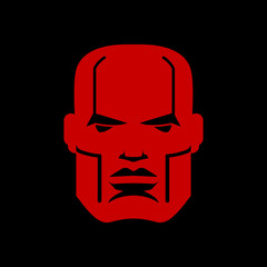 Serious face logo. Man head emblem. Red manly mask