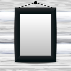 mock up black frame on the white wooden wall, empty frame template