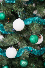 Christmas decorated interior with Christmas Tree, lamps and gift