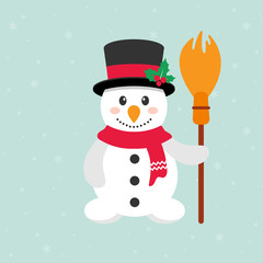 cute snowman with broom