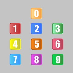 Set of Colorful Rounded Square Number Button