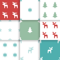 Fototapeta na wymiar Set of Scandinavian trend seamless winter pattern. Minimalistic xmas vector seamless pattern perfect for wallpaper, textil cotton print, bed linen, holiday package or wrapping paper.