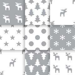 Set of Scandinavian trend seamless winter pattern. Minimalistic xmas vector seamless pattern perfect for wallpaper, textil cotton print, bed linen, holiday package or wrapping paper.