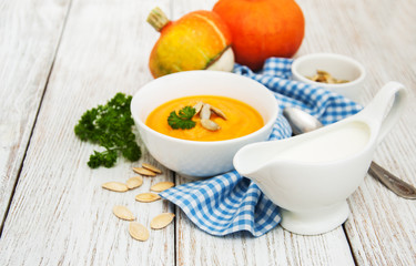 Pumpkin soup with fresh pumpkins