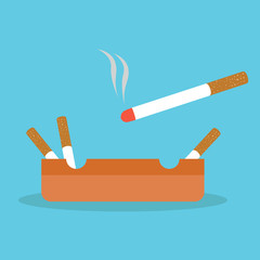 Illustration vector cigarette on the ashtray flat style.