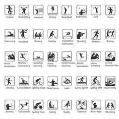 Olympic sports vector icons. . Sport disciplines vector icons and illustrations.