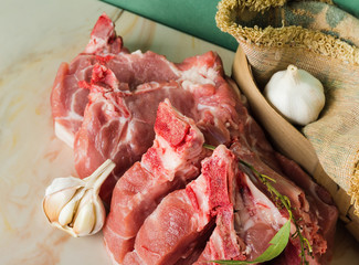 Chopped pork on a marble countertop