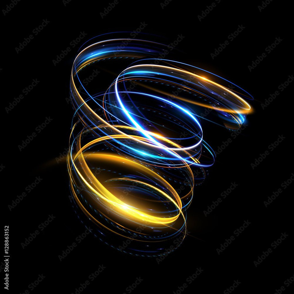 Wall mural glow swirl light effect. circular lens flare. abstract rotational lines. power energy element. lumin