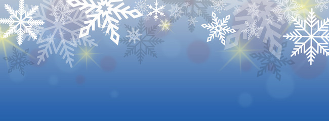 Fototapeta na wymiar snowflakes banner on blue gradient background 