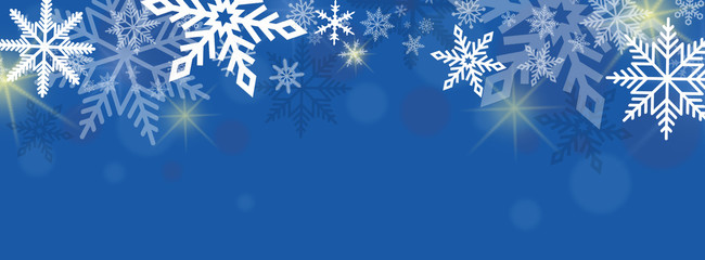 snowflake banner on blue background  - obrazy, fototapety, plakaty