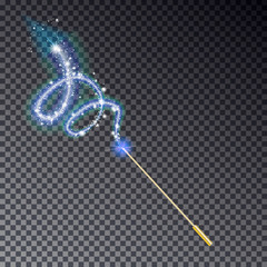 Vector illustration of magic wand. Isolated on black transparent