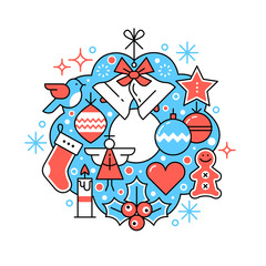 Merry Christmas greeting card wreath composition