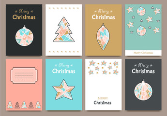 Banner cards for invitations in vector format. Merry Christmas and Happy new year in line geometric style.